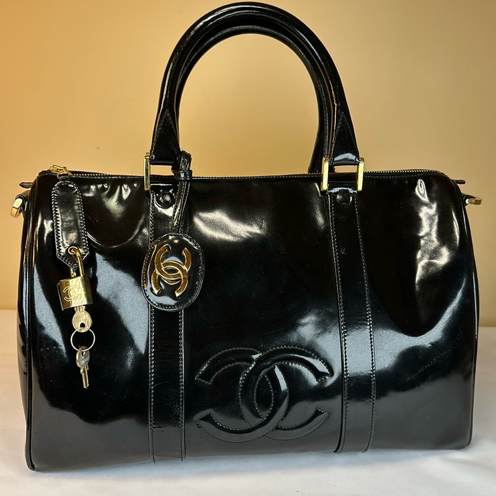 CHANEL CC Boston Bag 24K gold plated. CC Charm,Lock, Keys Series #4